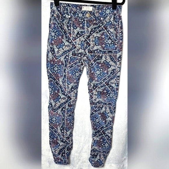 FREE PEOPLE   Women's Blue Persian Tapestry Skinny Corduroy Size 26 - Picture 1 of 9